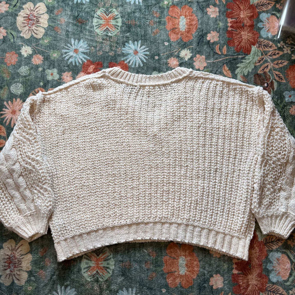 POL Cream Chunky Cable Knit V-Neck Sweater Ivory Oversized Boho YST585 Womens S - Picture 10 of 10